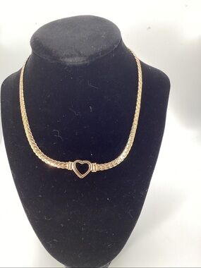 Chic Gold Herringbone Chain Necklace with Open Heart Clasp Accent